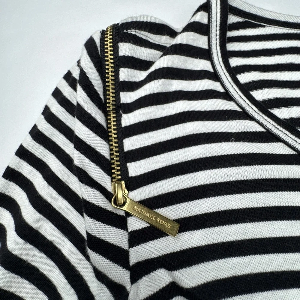 Michael Kors Womens‎ Santa Striped Top M Cotton Holiday Sequin Christmas Shirt